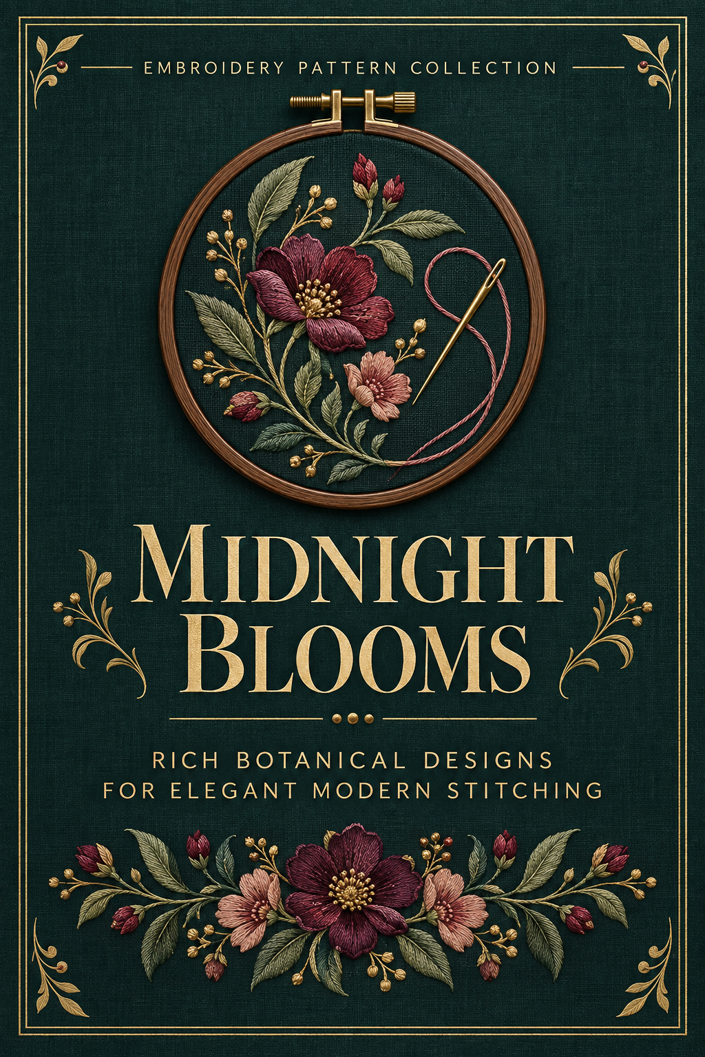 Midnight Blooms – Elegant Dark Floral Hand Embroidery Pattern